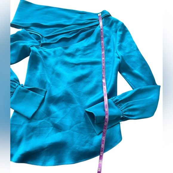 Simkhai Alice Off Shoulder Blouse Draped Satin Long Sleeve Phthalo Blue XS NWT - Picture 11 of 15